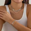 Ketting Oorbellen Set KunJoe Multi Gelaagde Punk Zilver Kleur Flat Snake Chain Choker Armband Voor Vrouwen Vintage Hip Hop Party Sieraden