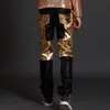 Spodnie klub nocny Hiphop Rock Męska piosenkarka kostium pu skórzane spodnie złota czarna chłodna długie spodnie punkowy styl koncert dj sceniczne spodnie