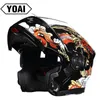 Capacetes de motocicleta yoai capacete aberto face casco moto moto motocross lente dupla viseira capacete preto da motocicleta
