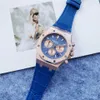 Högkvalitativt toppmärke Audexxx Pigxxx Blue Dial Rose Gold Steel Leather Strap Sapphire Mirror Mirror Multifunktionell Chronograph Quartz Movement Man Watch