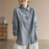 Bluzki damskie retro damskie bawełniane koszule lniane moda kwiatowa emboridery houndstooth długoterminowe bluzka vintage odzież dla kobiet