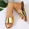 Slippers Glamorous Gold Slides Women Crocodile Embossed Single Band Sandals Summer Outdoor Beach Woman Sexy 2023 Fashion