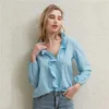 Femmes Blouses Chemises Mode Volants Femmes Chemise Sexy Col En V À Manches Longues Dames Pull Streetwear Casual Solide Couleur Femme Blouses P230427