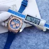 Högkvalitativt toppmärke Audexxx Pigxxx Blue Dial Rose Gold Steel Leather Strap Sapphire Mirror Mirror Multifunktionell Chronograph Quartz Movement Man Watch