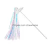 Cat Wand Toy Kitten Flirt Pole Teaser Interactive Wings Tassels Sticks For Indoor Play Blue High-Grade Drop Delivery Dhj35