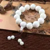 Charm Bracelets Natural White Jade Bodhi Root Single Circle Round Bead Smooth High Throw Men's And Women's Jewelry Buddha Bracelet