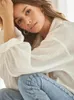 Blouses pour femmes manches évasées mi-longues chemises blanches Feminino bouton Patchwork haut pour femme pour l'automne décontracté col rabattu Camisas De