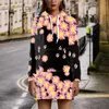 Kadın Hoodies Pembe Çiçek Köpek Pençe Desen Hoodie Sonbahar Kış Rahat Moda Gündelik Uzun Kollu Sokak Giyim Sıcak Yumuşak Külçe Elbise