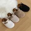 Slipper Korean Girls Shoes Autumn Winter Warm Plush Flat Slippers Outdoor Closed Toe Soft Sole Sandals Fashion Fur Kids Shoes 231128