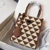 Triangle Mark Embroidery Fabric Mini Tote Bag Brown Black Cute Crossbody with Long Leather Strap Designer Lady Purses with Handle270m