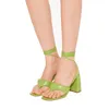 2023 Summer New Womens Ankle Strap Clip Sandals Avocado Green High Heel Sexy Street Square Toe Dress Party Banquet Shoes