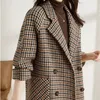 Damskie garnitury Blazery wełniany płaszcz Vintage Houndstooth Blazer Kobiety jesień moda koreańska szczupła kratona kombinezon luksusowy design podwójnie piersi kurtka 231127