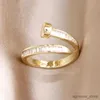 Wedding Rings 2023 New Design Unique Crystal Geometric Adjustable Rings for Women Delicate 14K Gold Plated Zirconia Party Rings Gift R231128