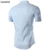 Herrklänningskjortor Summer Fashion Mens Shirt Casual Slim Fit Business Formell skjorta Kort ärm Mens Solid Chemise Homme Asiatisk storlek M-3X P230427