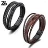 Charm Bracelets ZG Woven Leather Bracelet For Men Classic Fashion Multi Layer Pulsera Hombre Jewelry Gift