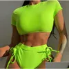 Bikinis Set Bikini Set 2023 Women Womens One Piece Swimsuit V Neck Solid Sexig Kvinna Split utomhus simningsutrustning vatten droppe de dhysx