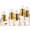 Gold Glass Droper Bottle 20 30 50 ml Luxury Serum -flaskor med Shinny Cap för eterisk olja JEAWB