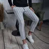 Pantalon Nouveau décontracté printemps été pantalon Vintage rayé imprimé mince crayon pantalon hommes taille moyenne élastique pantalon maigre hommes Streetwear