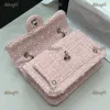 Trend Mini Women Flap Crossbody Bag Classic Portable Pink Tweed Designer Wallet Retro Luxury Handbag Card Holder Pochette Evening Clutch Suitcase Coin Purse 18CM