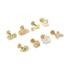 New Ear Bone Nail 16g En Acier Inoxydable Filetage Interne Boucle D'oreille Goujons Fond Plat Lèvre Nail Rod Micro Incrusté Cubic Zircon Puncture Boucles D'oreilles Stud Boucle D'oreille En Gros