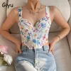 Camis Giyu Vintage Floral Print Tops 여성 옷 2022 여름 가을 섹시 클럽 코르셋 탑 루치 등이없는 Camis Tunic Slim Camisole