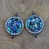 Pendant Necklaces Wholesale Abalone Stone Jewelry Shimmer Cz Paved Tiny Round Double Bails Connectors DIY Making In 13.5 Mm PC6897