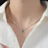 Ketten 925 Sterling Silber Smaragdgrüne Perlenkette für Frauen Vielseitige Kragenkette Anhänger Edler Schmuck Niedliche Accessoires