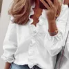 Camisas de blusas femininas camisetas elegantes camisas de blusa de babados brancos mulheres outono de manga longa de manga longa Tops de capotagem de gabinete da senhora casual lamar plus size BLUSA P230427