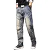 Men's Jeans Straight More Pocket Mens Clothing Leisure Denim Pants Elasticity Jean Splice Stitching Cargo Trousers