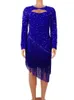 Casual Kleider Mode Rote Pailletten Kleid Für Frauen Party Abendkleid Langarm Aushöhlen Sexy Schlank Bodycon Quasten Chic Blau robe