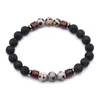 Strand Couple Jewelry Natural Lava Rock Stone 8mm Perles Bracelet Perle En Bois Hommes / Femmes Cadeau Pulseira