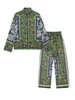 Women's Sleepwear Print Women Pajama Set 2 Pcs with Pants Long Sleeve Ladies Sleepwear Fashion Top and Pant Green Color Homewear for Female 230428