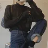 Pulls pour femmes Corée du Sud Rétro Anti-âge All-Match Manches longues Chemise en dentelle gracieuse Pull à col roulé Haut intérieur