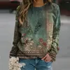 Damen-Kapuzenpullover, Damen-Sweatshirt, Vintage-Stil, Blumenmuster, gestreift, Ethno-Stil, lockerer Pullover für Langarm-T-Shirt, Bluse, gemütlich