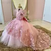 Vestidos de menina Princesa rosa Praça Flor de babados de babados Jóia Gilrs Gilrs Dress Fuln Fidle Crianças Primeira Comunhão