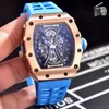 Avanadores de pulso clássicos de borracha preta clássica Assista Sapphire Mechanical Rose Gold Gold Red Blue Tourbillion Sem Date Sport Fiber