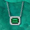 Colares pendentes Cristal quadrado de prata vintage para mulheres brilharem verde CZ