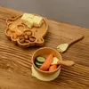 Cups Dishes Utensils 3Pcs Wooden Dinner Plate Silicone Suction Cup Kids Feeding Tableware Bamboo Wood Non-slip Dinnerware Baby Feeding Plate Free BPA 230428