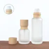 Bouteilles de crème en verre givré, pots cosmétiques ronds, bouteille à pompe pour lotion pour le visage et les mains, avec bouchon en grain de bois, Xqknh