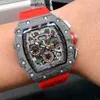 Designer ri mlies relógios de luxo relógio vermelho masculino mecânica carbono diabos fibra preto tecnologia mesma mecânica mir rm056