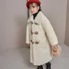 Jackor 2023 Autumn Winter Kids Girls Warm Tjock Loose Wool Jacket Lång kappa Barn Kläder Korean Fashion Fleece Overcoat Q13