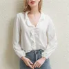 Blusas femininas camisas de moda babados mulheres camisa sexy v pesco