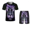 Herren T-Shirts Animal Lion Print Anzug T-Shirt und Strandhose 3D Atmungsaktiv Für Jungen Modischer Stil.