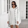 Casual Dresses Fashion Loose Knitted Sweater Dress Autumn Winter Sexy V-neck Colorblock Drawstring Design Elegant Short White Vestidos