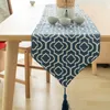 Table Runner Elegant Jacquard Turquoise Cotton Linen with Tassels Dresser Scarf for Home Party Wedding Dining Decor 231127