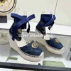 Dames sandalen met sleehak Designer hoge hak sandalen Platform sandaal borduurwerk Sexy sandalen Espadrille Open teen muilezels Zomerwandeling Casual sandalen maat 35-42