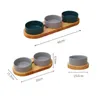 Feeding Ceramic Dog and Cat Bowl with Pine Stand NonSlip Pet Food and Water Bowls Set Indoors Pet Ceramic Bowls for Cat Medium Dog