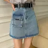 SKIRTS S-5XL Women Mini Salia de jeans de verão Design de bolso de bolso de bolso de cintura alta jeans Casual solto