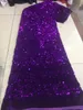 Tissu africain en dentelle de velours violet et doré, 5 yards, dentelle nigériane, tissu en dentelle de velours français pour robe de mariée, couture, 2022