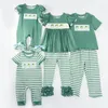 Clothing Sets Exclusive Girlymax Fall Halloween Thanksgiving Sibling Baby Girls Boys Pants Set Pumpkin Embroidery Short Sleeve Stripe Romper j 231128